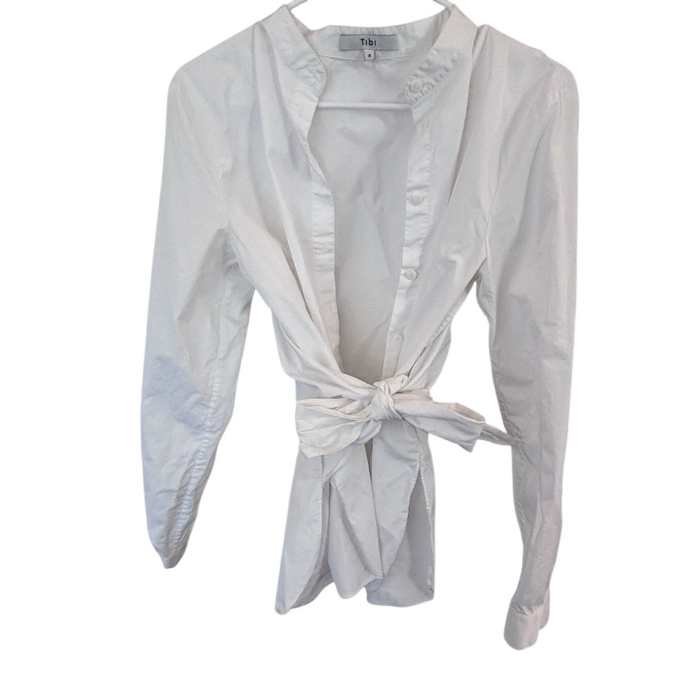 Tibi White Button-Down Tie-Front Shirt